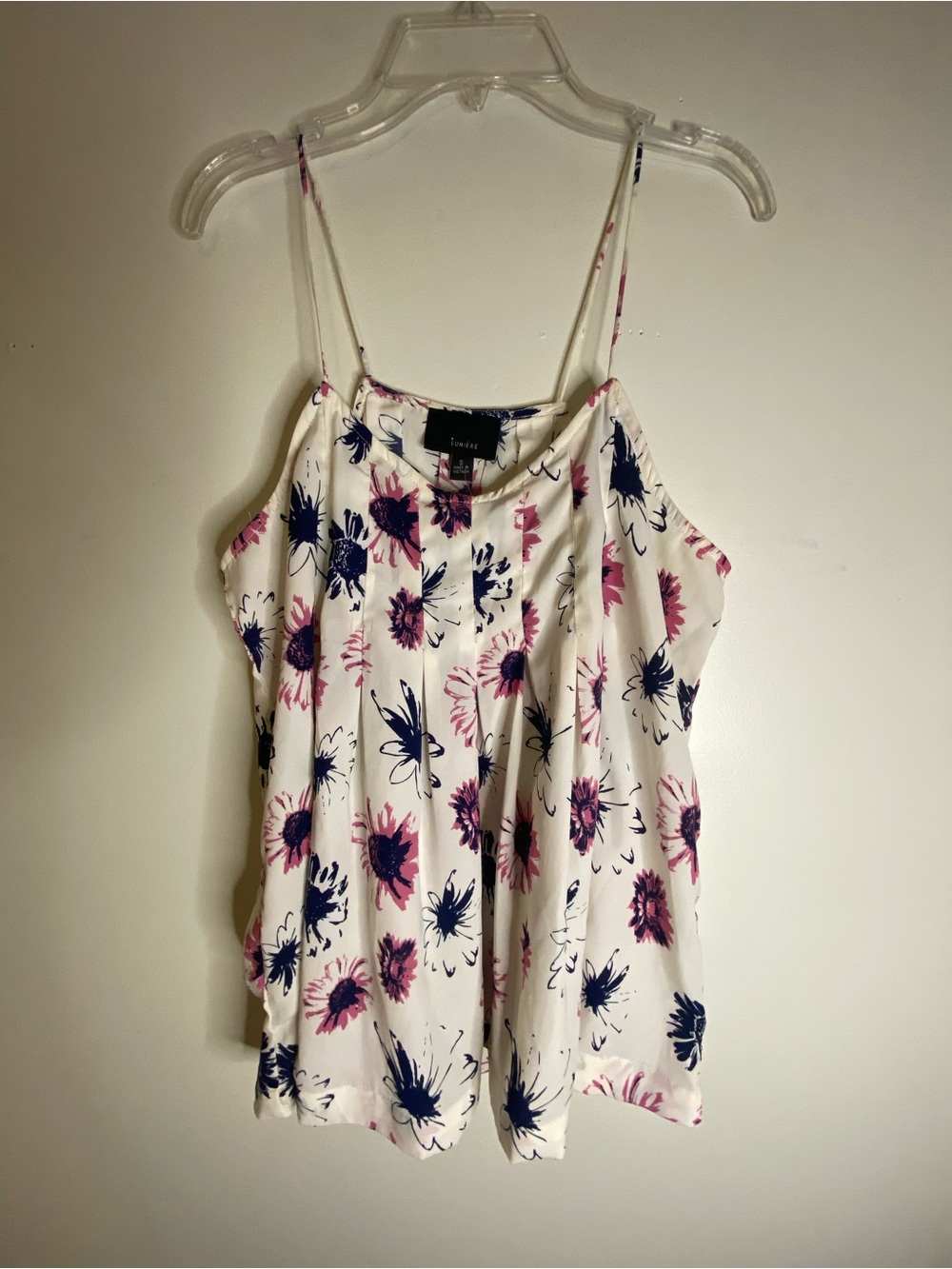 coobie White Floral Spaghetti-Strap Camisole with Pink & Navy Flowers
